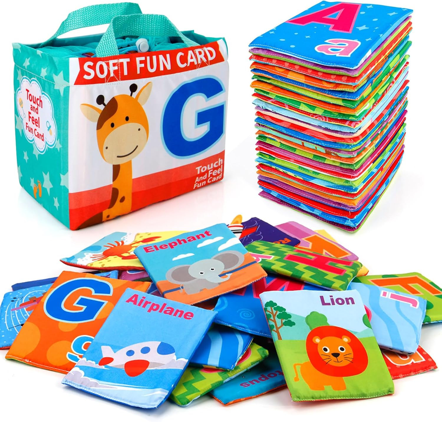 26 PCS Baby Soft Alphabet Cards, ABC Flash Cards with Storage Bag for Ages 0-3