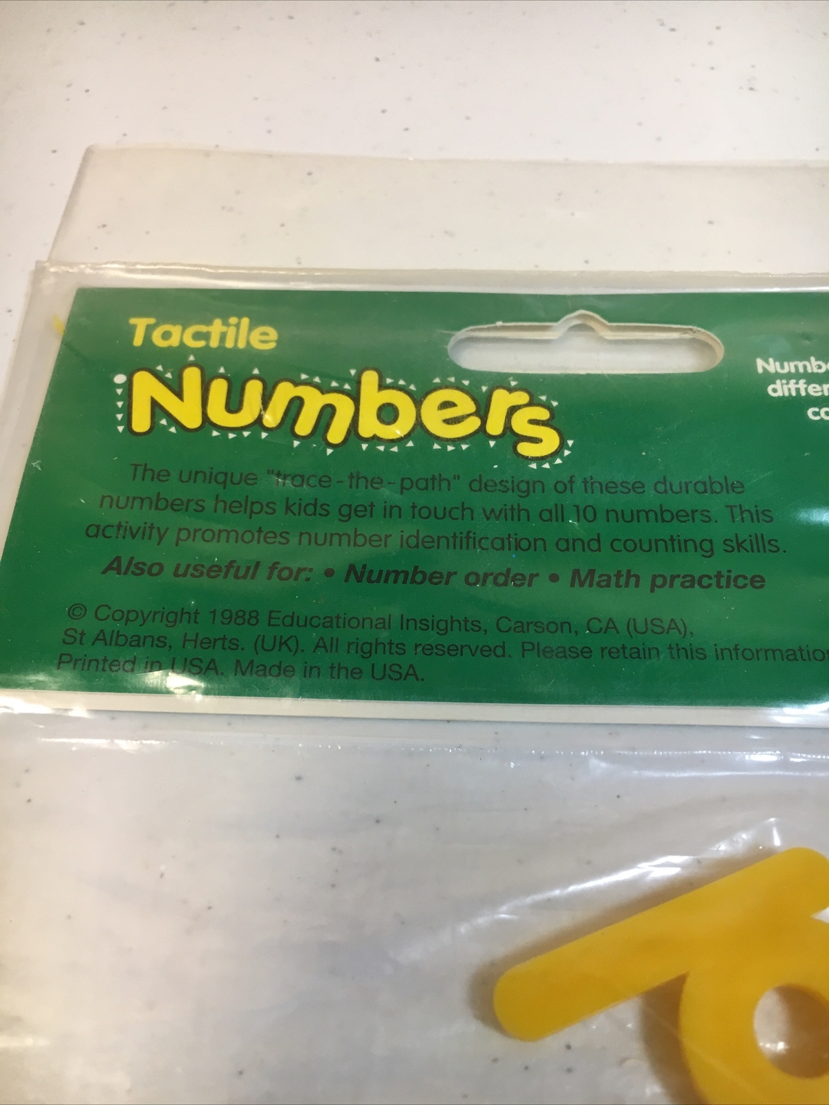 Vintage Tactile Numbers By Educational Insights 1988 New Sealed Numbers 0-9
