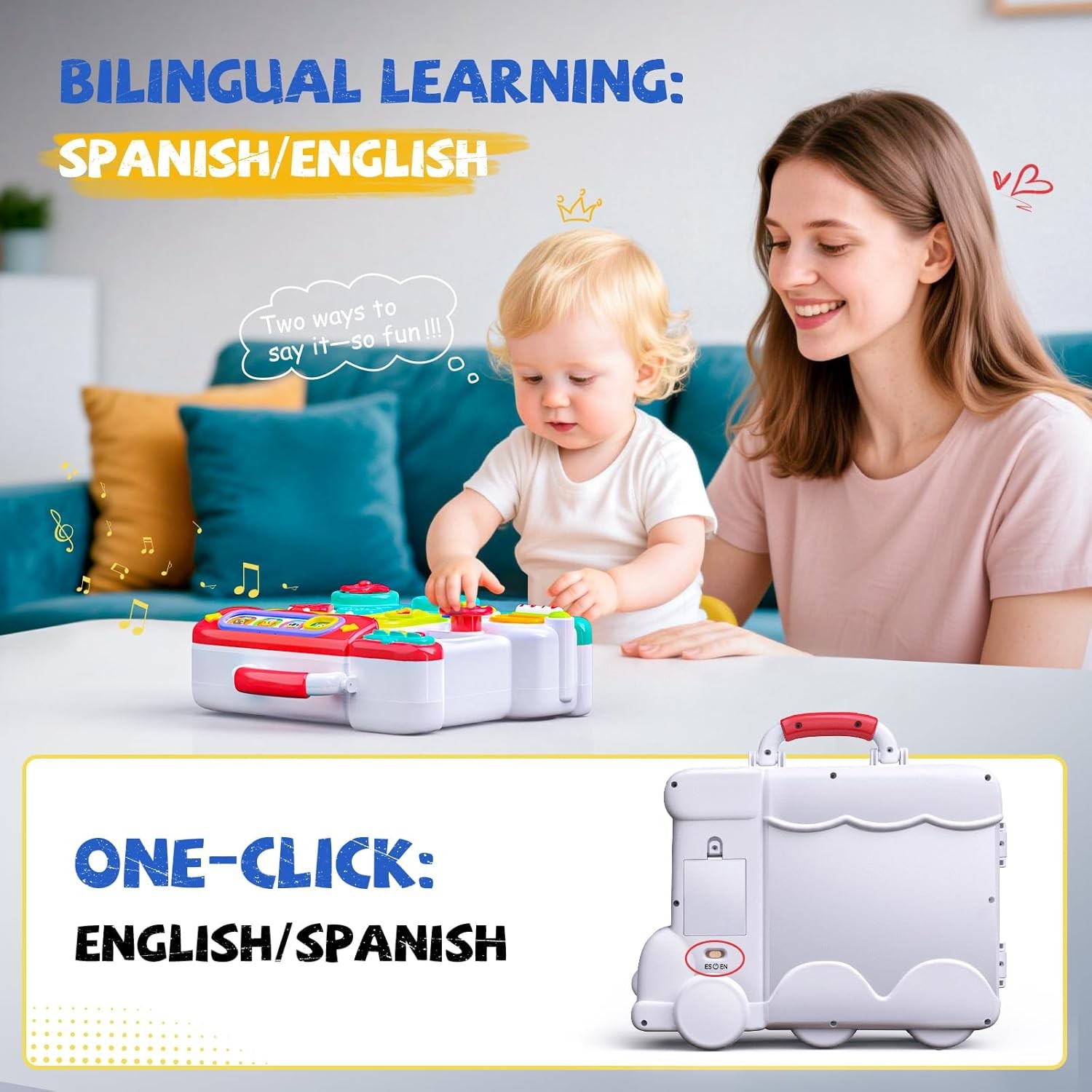 54-in-1 English/Spanish Busy Board, Montessori Educational Toy for 1–2 Yr