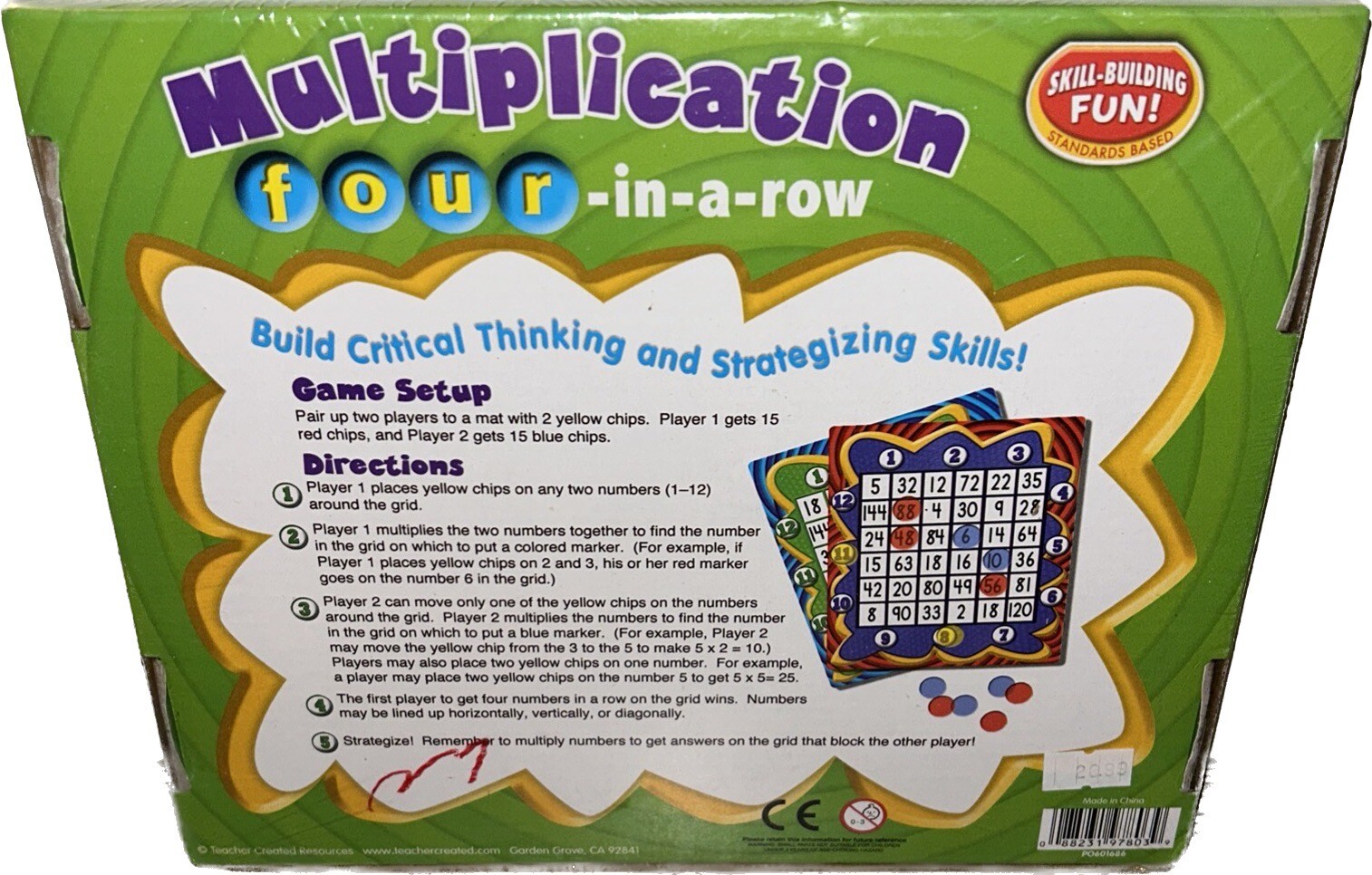 Multiplication Four-in-a-Row Game Set By Teacher Created Resources (Sealed)