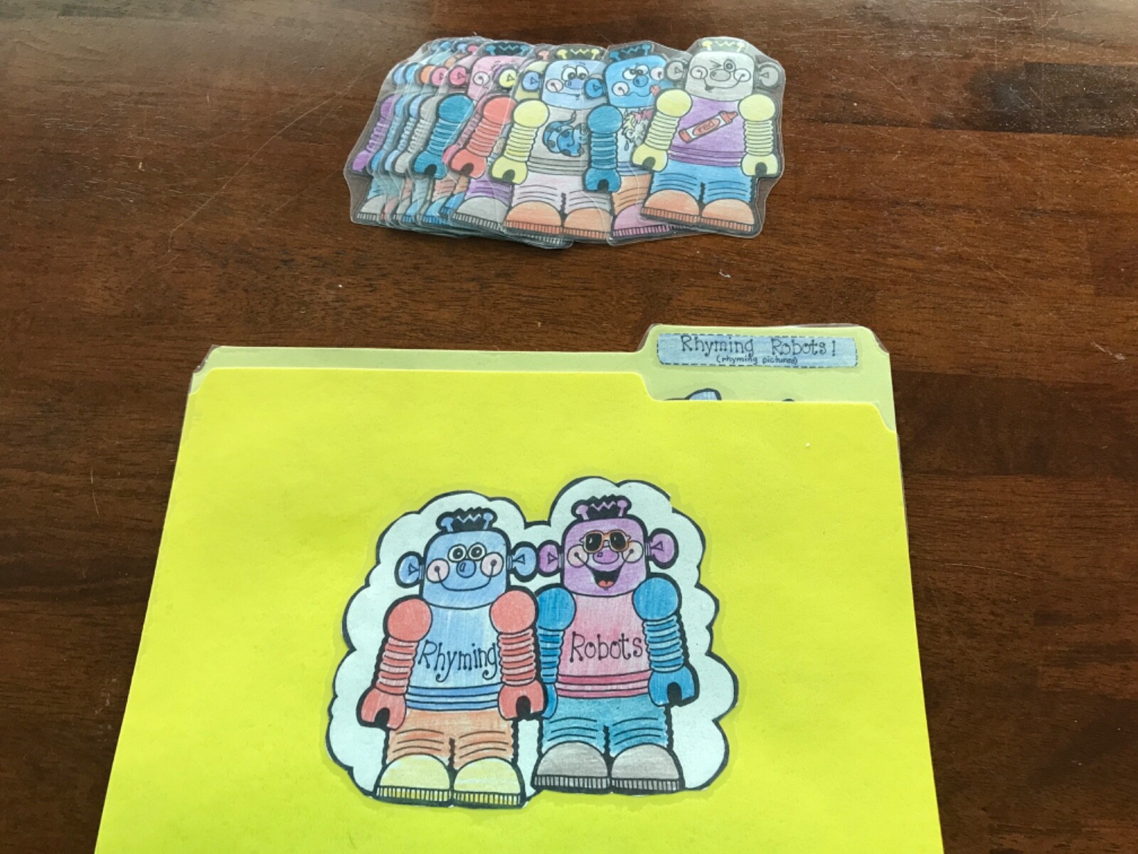 Rhyming Robots! Rhyming picture Grade K language Art file folder game teacher