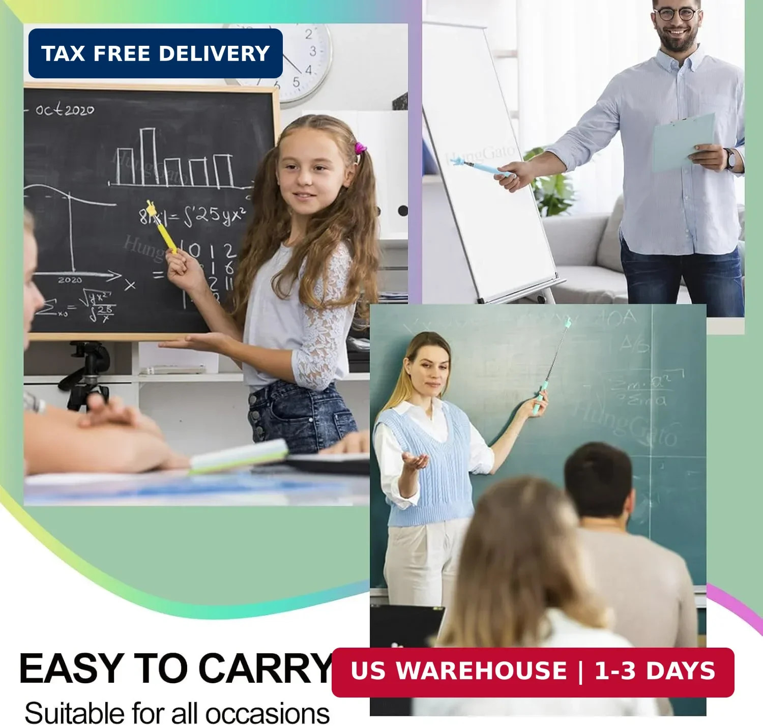 4PCS Retractable Teacher Pointer for Classroom Kids Reading, Mini Extendable Han