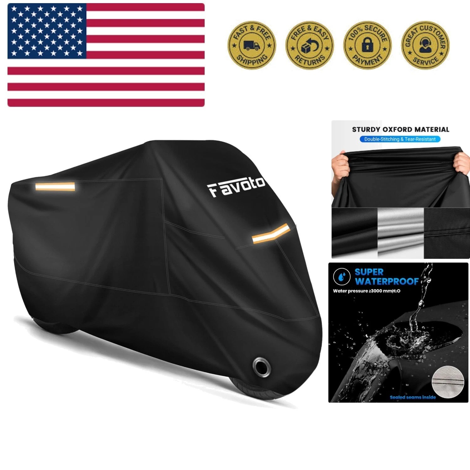 Motorcycle Cover Waterproof Outdoor All Season Weather Sun Rain Protection Ni…