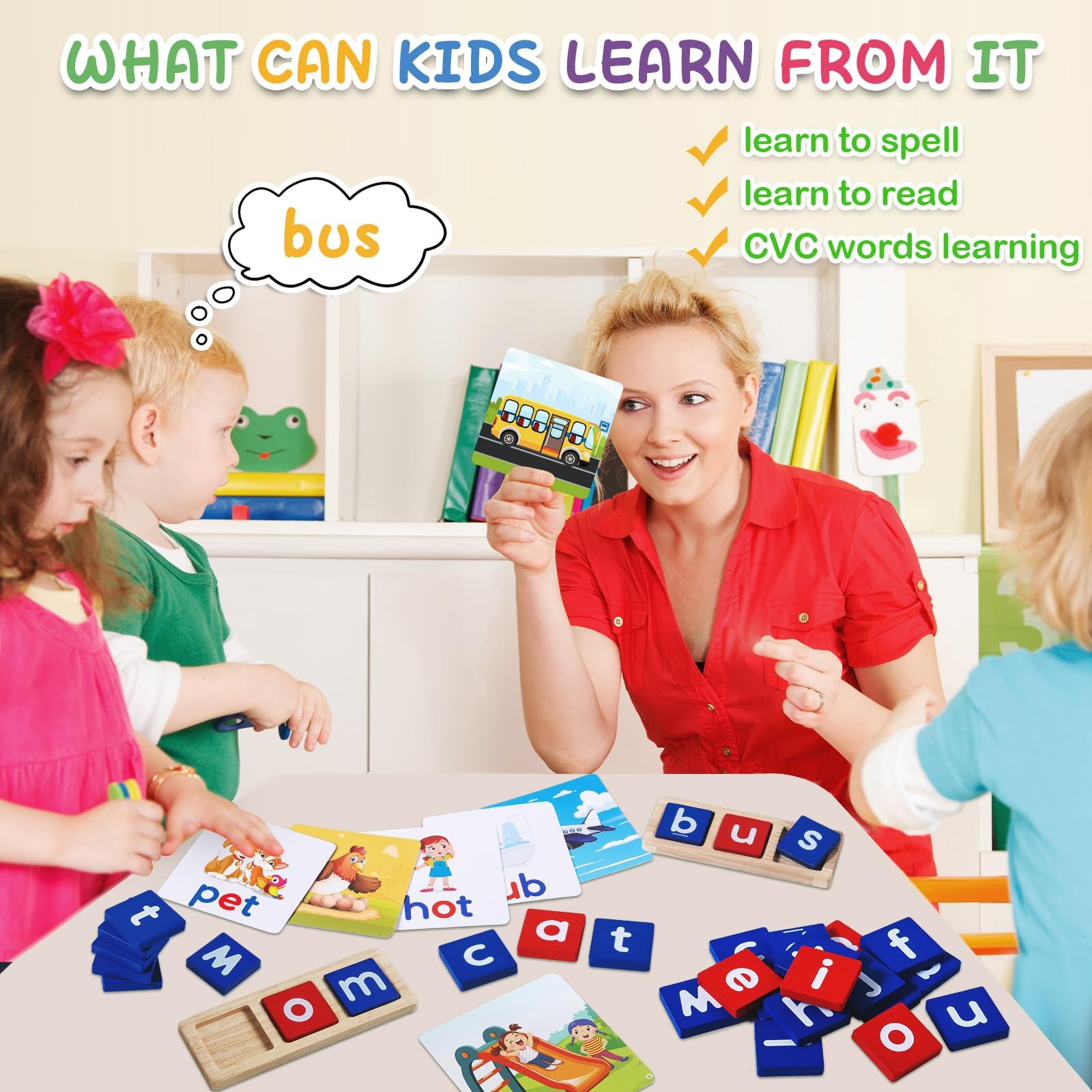 CVC Word Educational Toy Spelling Games, Preschool Toddler Learning Activitie…