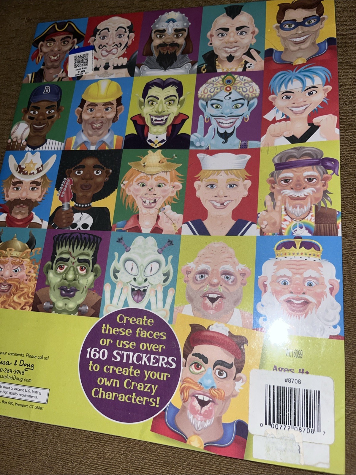 Melissa & Doug Make-a-Face Sticker Pad Crazy Characters 20 Faces New Sealed