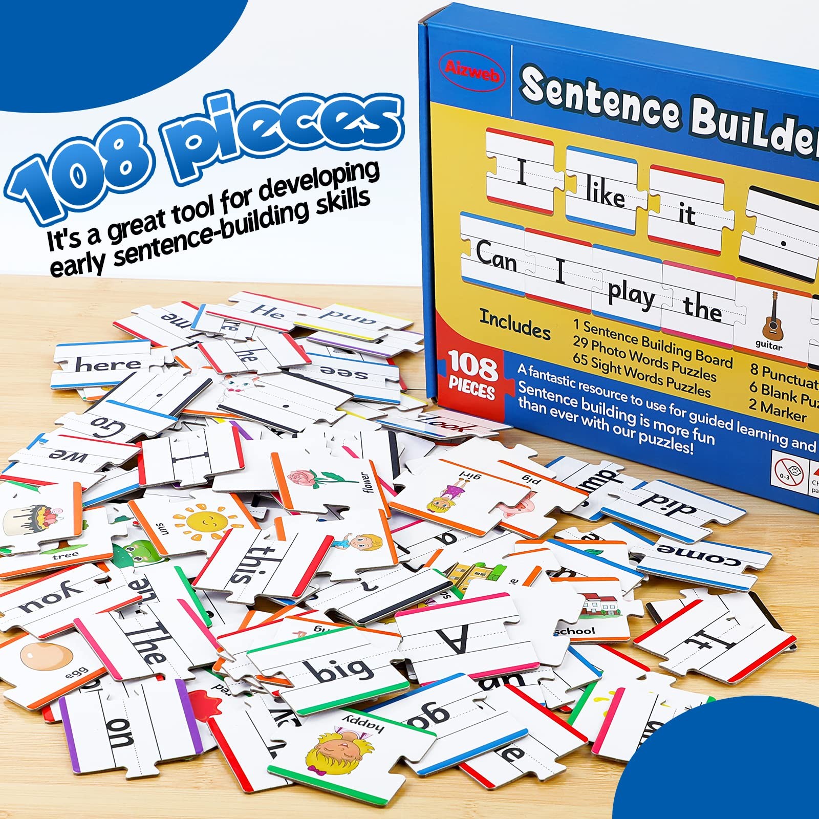 Sentence Building Games,Phonics Puzzles for Ages 5-8,Montessori Phonics Readi…