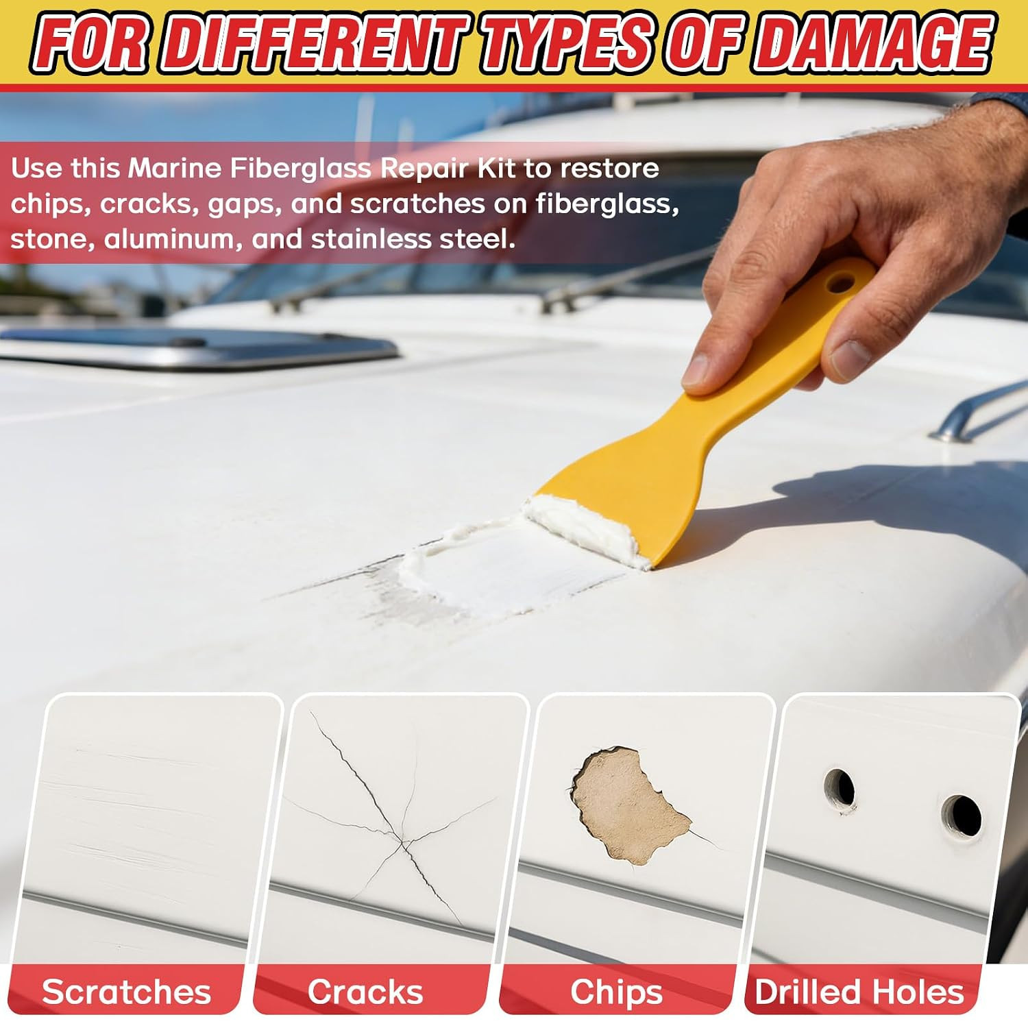 Marine Fiberglass Repair Kit for Boats, Gelcoat Repair Kit for Boats with Waterp