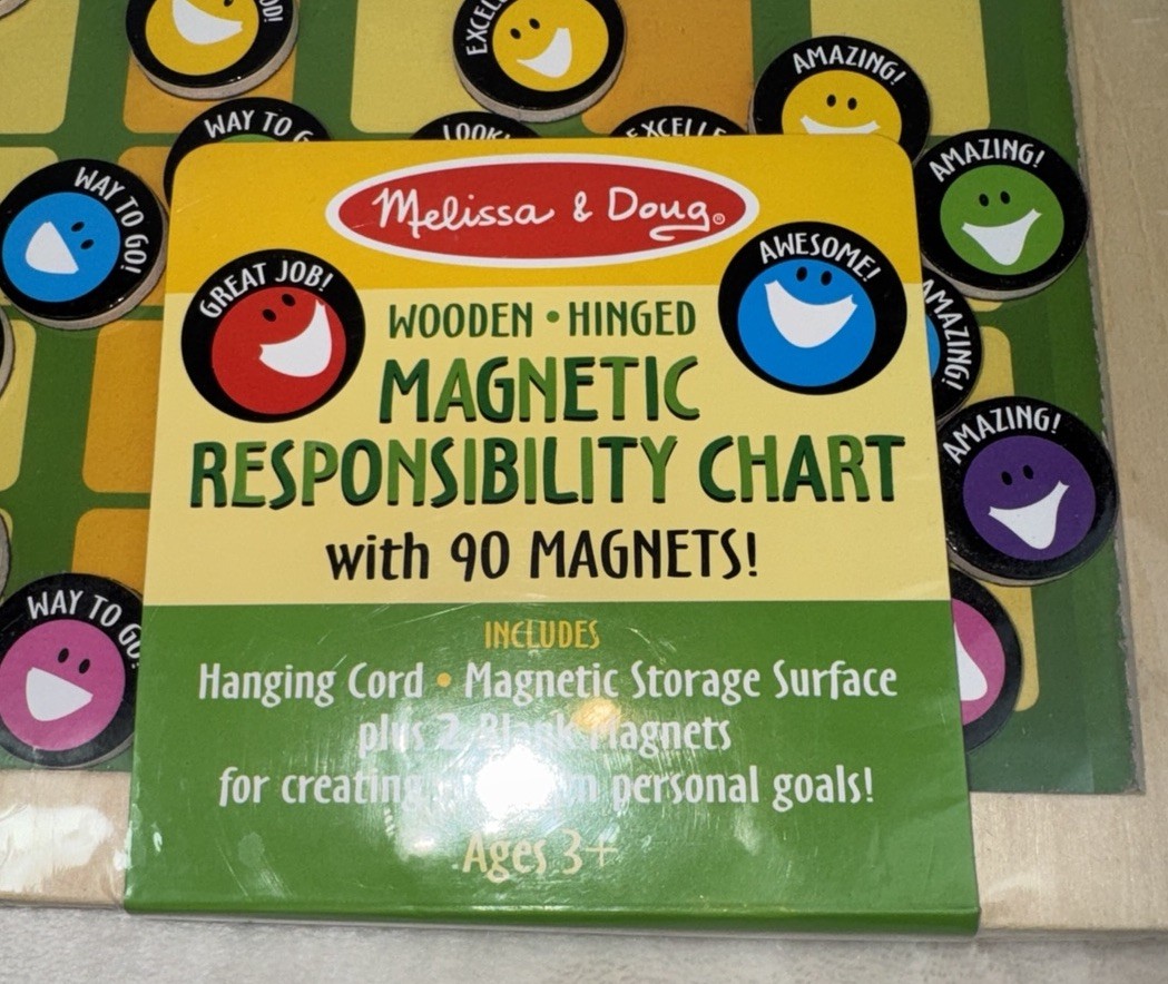 NEW MELISSA & DOUG Magnetic Responsibility Chart 90 Magnets Wooden Hinged