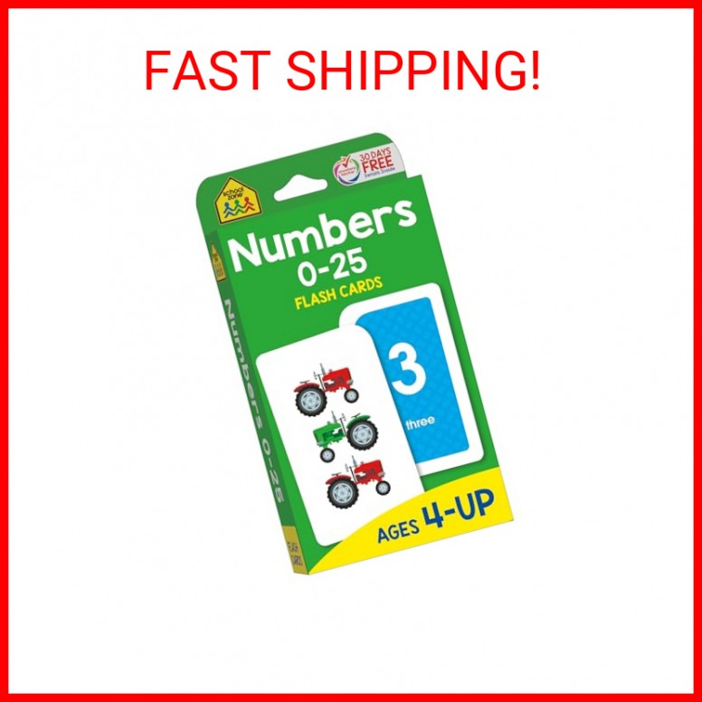 School Zone Numbers 0-25 Flash Cards: Toddler, Preschool, Kindergarten, Learn Ma