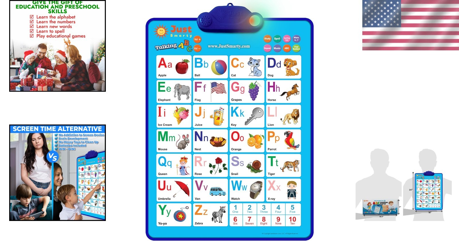 Interactive Alphabet Wall Chart & Talking ABCs Music Poster for Toddlers | 18×24