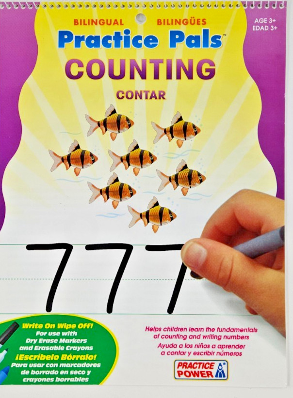 Practice Pals Counting Dry Erase Learning Book Age 3+ Bilingual: English Spanish