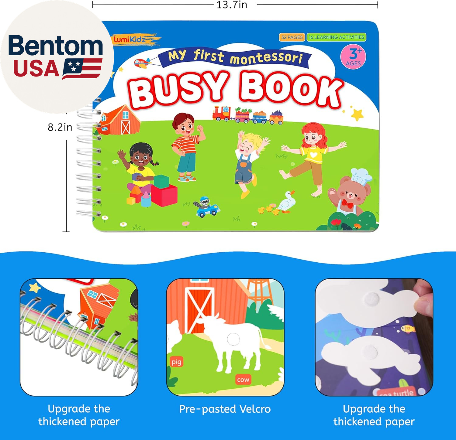 Preassembled Montessori Busy Book for Toddlers Ages 3-5 | Preschool Learning Act