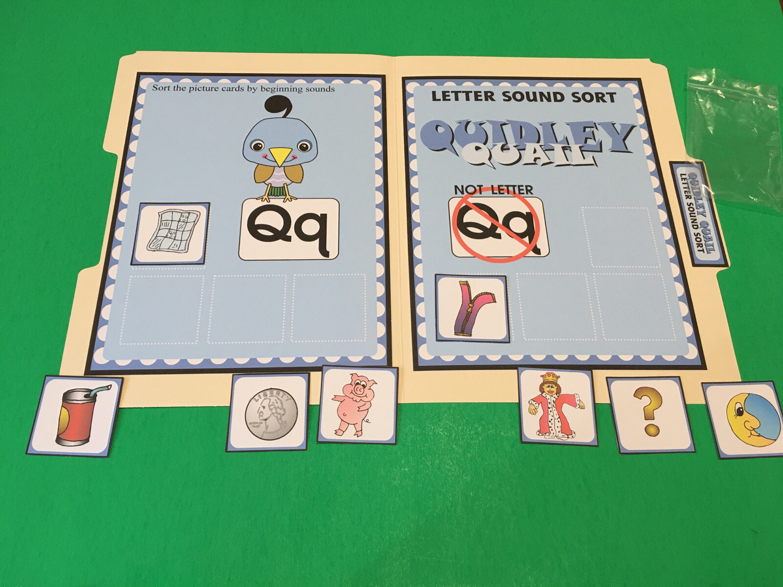 Quidley Quail – Letter Qq – DIY File Folder game – Printed / Uncut