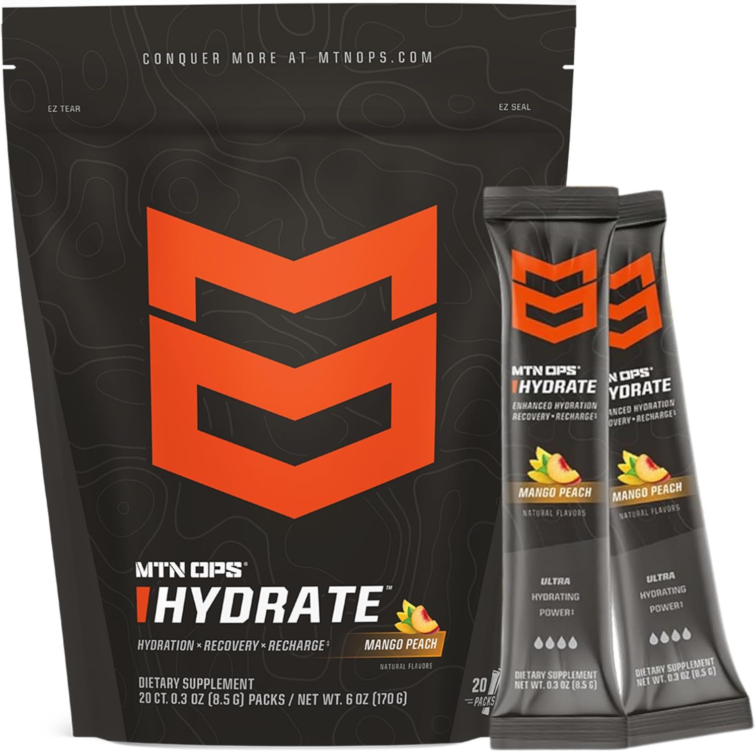 Hydrate Electrolytes Powder Drink Mix, 20 Single Serving On-The-Go Electrolyte P