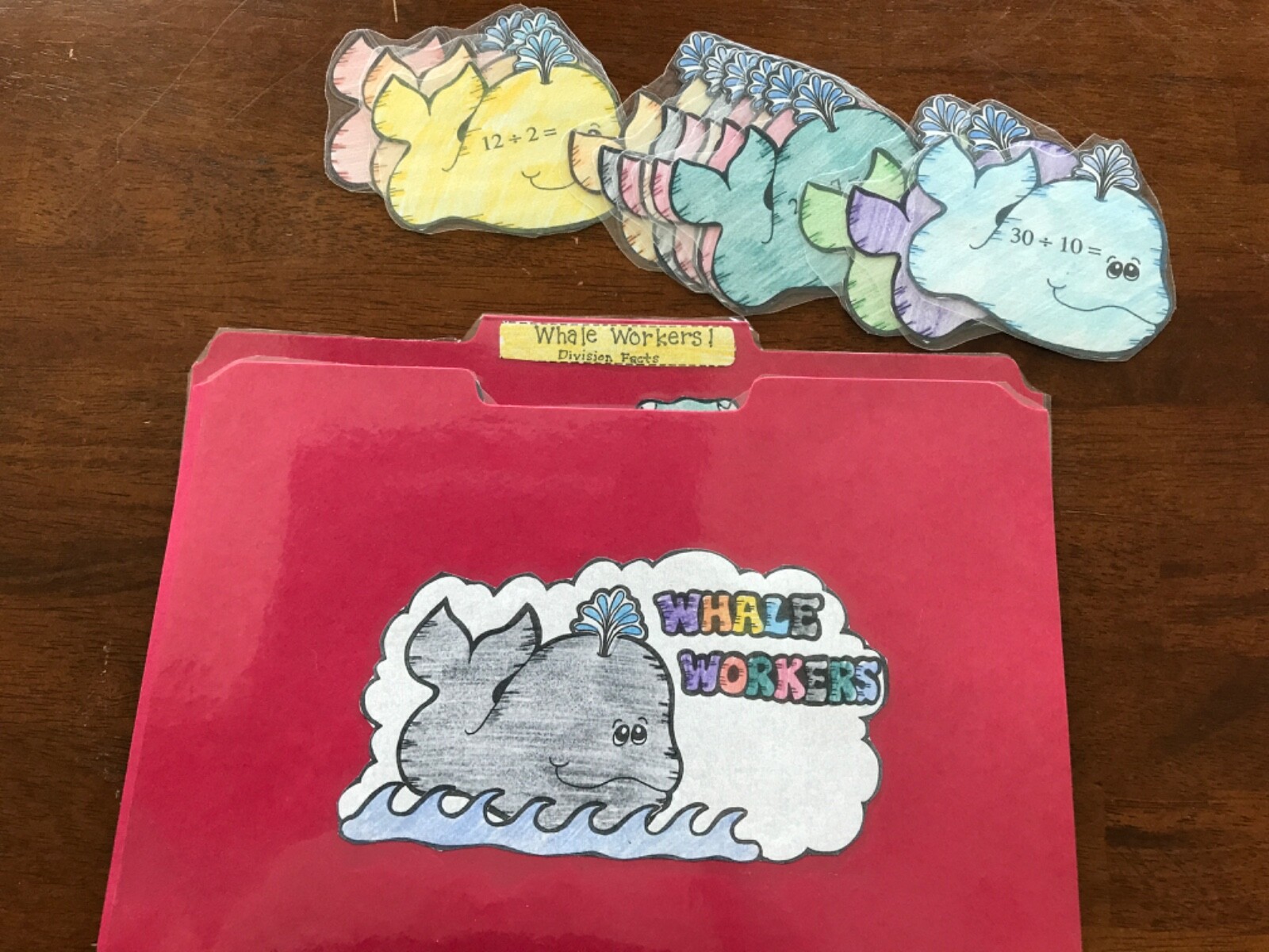Whale Workers! Division facts Grade 3-4 math file folder game teacher