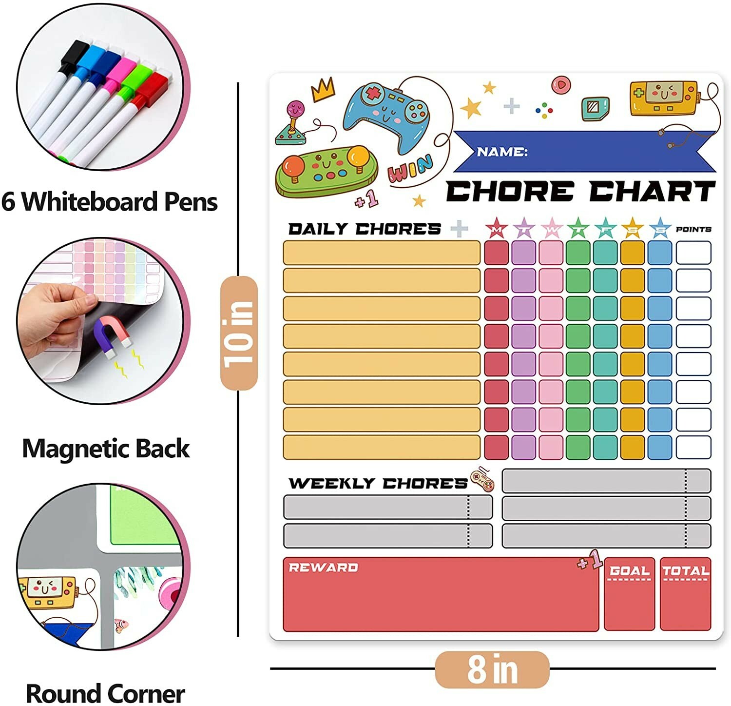 Video Game Theme Chore Chart, Magnetic Reward Chart for Kids