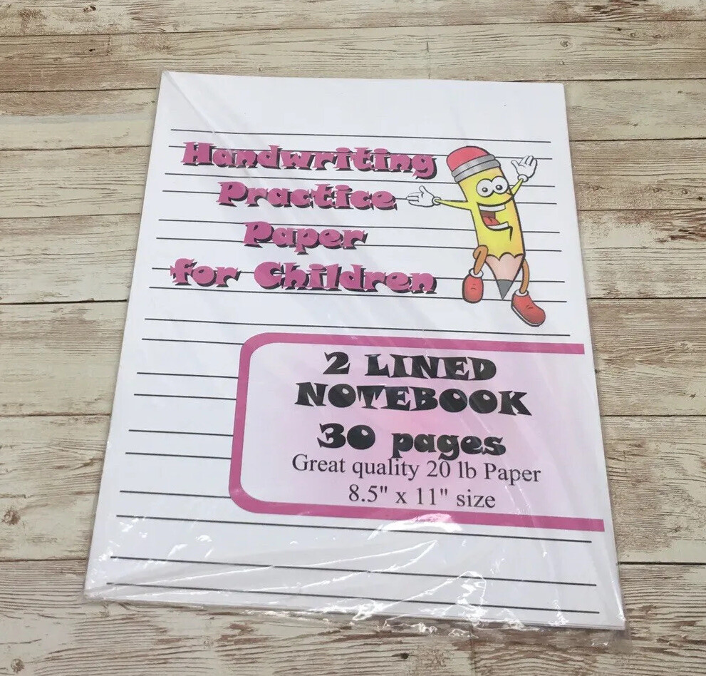 2 Lined Notebook Page – Handwriting Practice Paper For Children – 30 Sheets