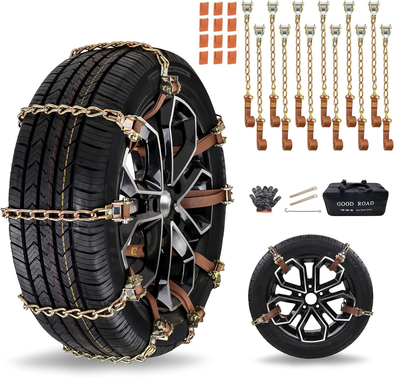 12 Pack Tire Snow Chains, Lypumso Emergency Cable Tire Chains, Anti-Skid