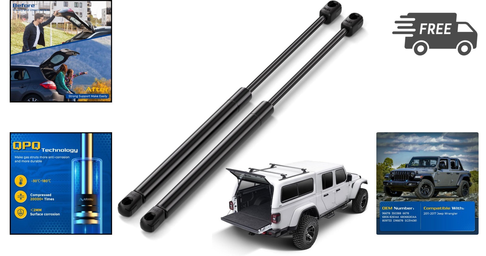 Rear Window Struts for Jeep Wrangler 2011-2017 2018 Back Glass Shocks Lift Su…