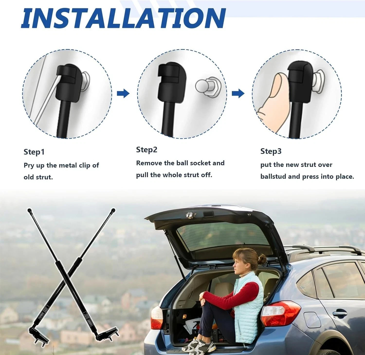 Tailgate Struts for Subaru Crosstrek 2018-2023, Rear Hatch Replacement PM4021LR