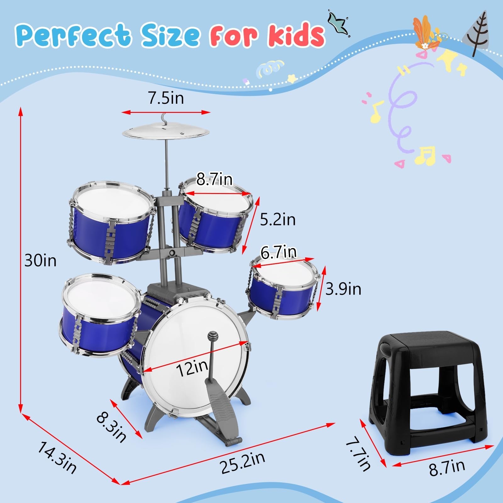 Upgraded Kids Drum Set for Toddlers Plastic Musical Jazz Drum Instruments Kit…