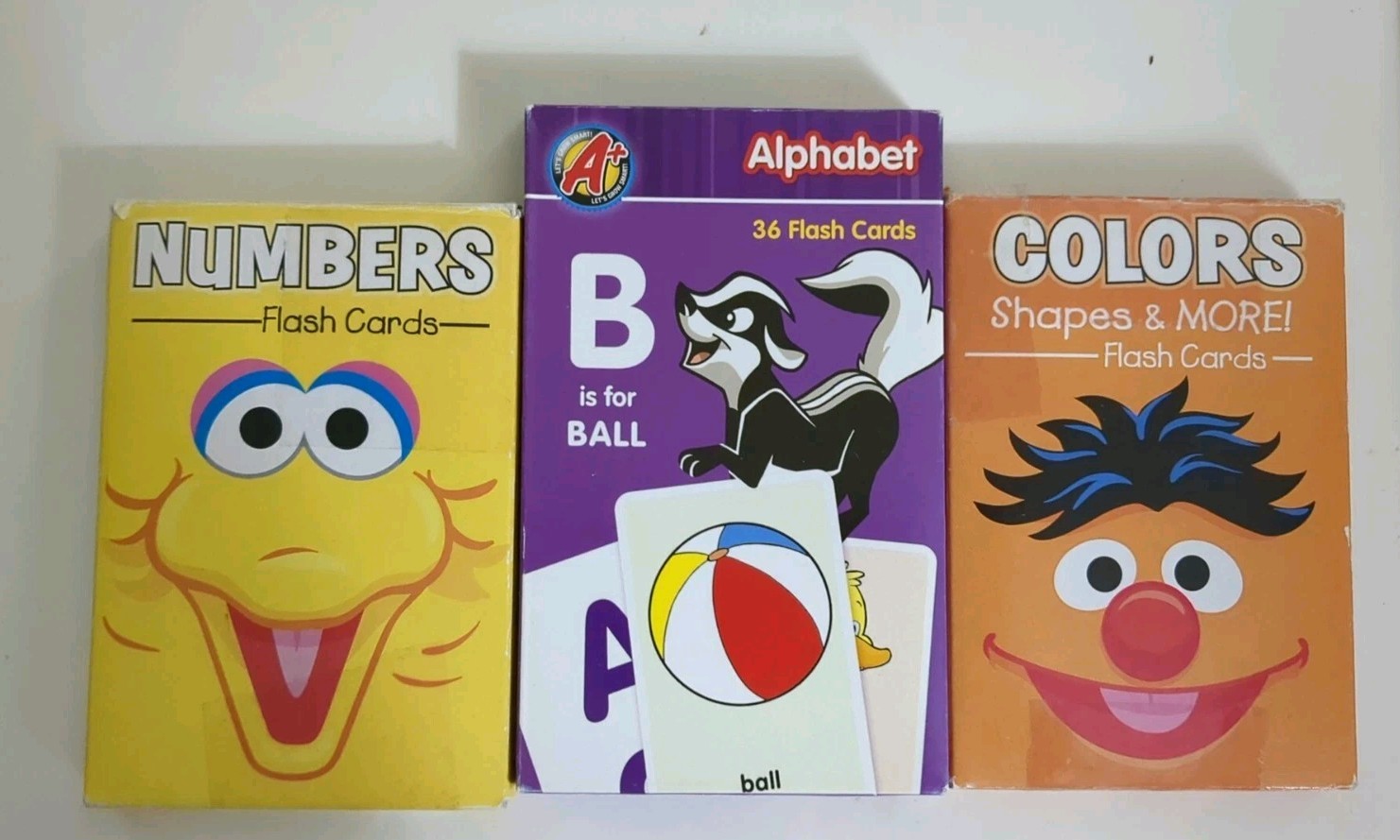 Lot Of 3 Vintage Educational Flashcards Sesame St Numbers Colors Shapes Alphabet