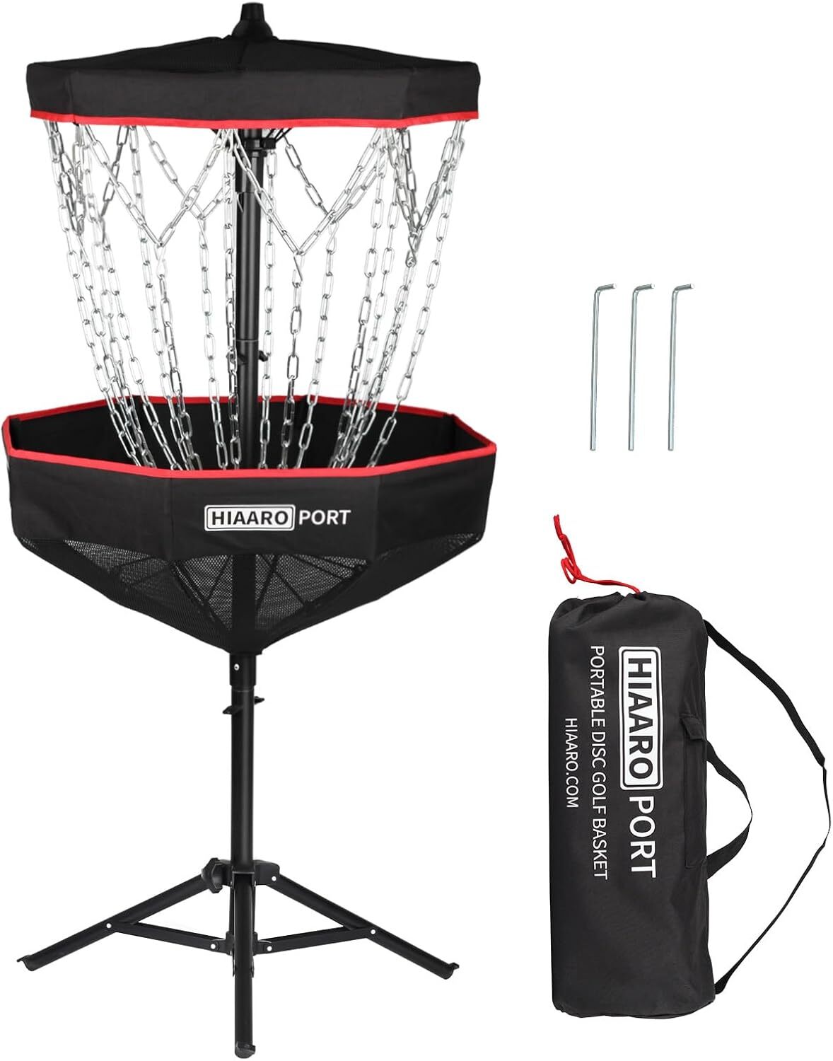 PDGA Approved – HIAARO Portable Disc Golf Basket with 16 Heavy Duty Chains,