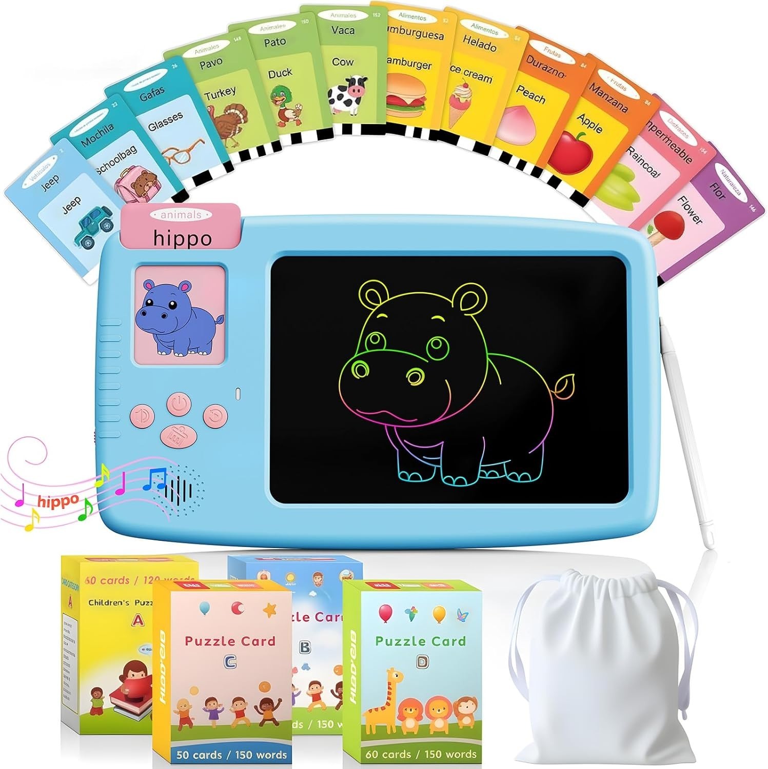 Talking Flash Cards for Toddlers: 2-in-1 LCD Writing Tablet Kids – Montessori La