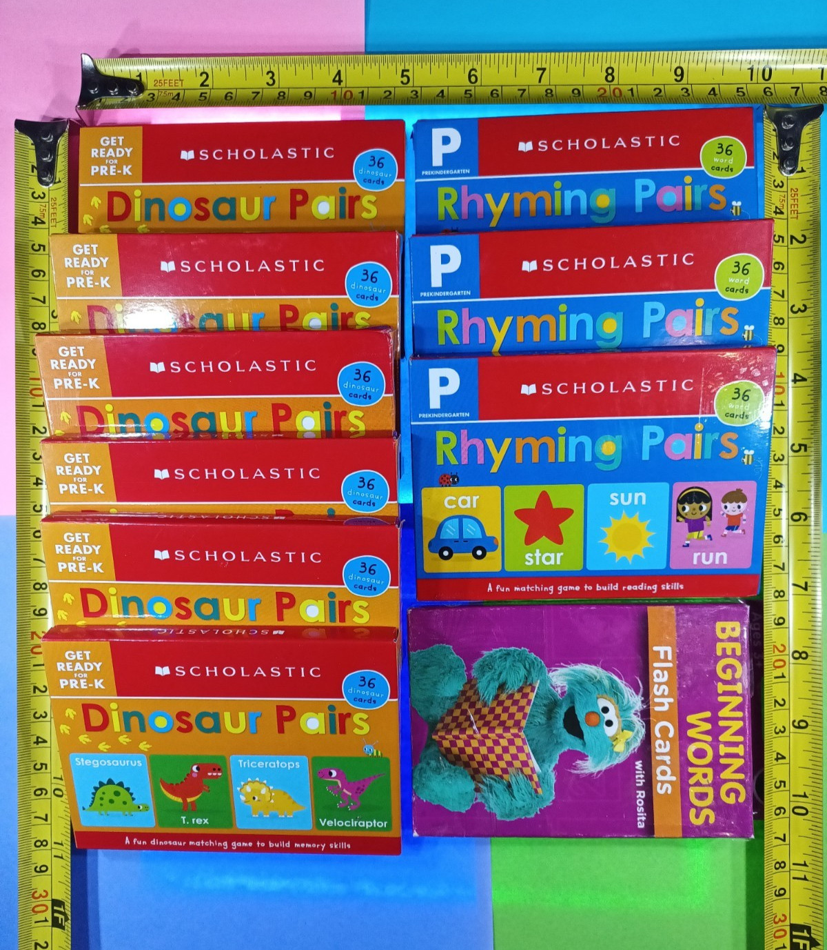 Scholastic Sesame Street Dinosaur Rhyming Words Flash Cards Matching Lot of 10