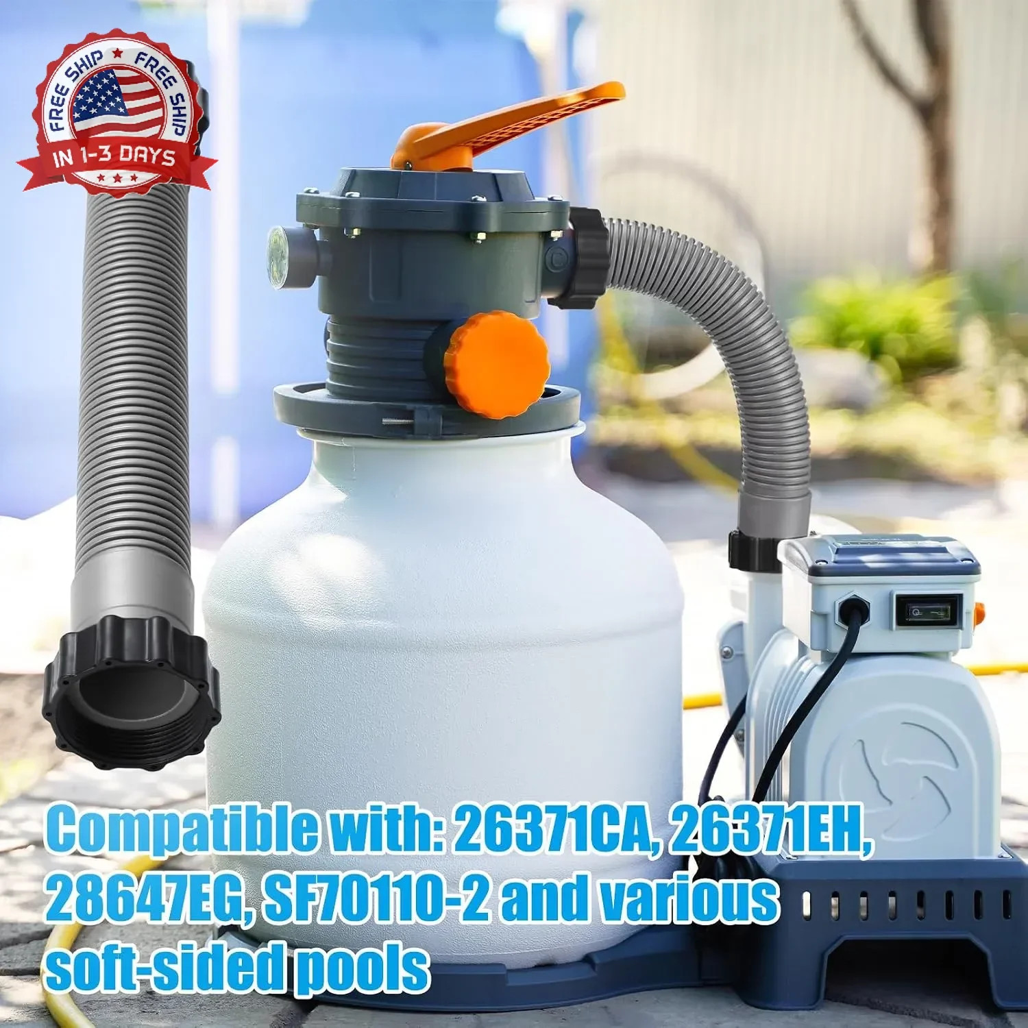 EBOOT 1 Pack 16 Inch Pool Pump Hoses for Above Ground Pools 1.5″ Diameter Sand F