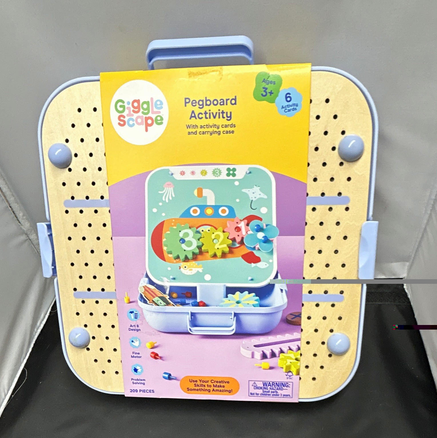 Gigglescape Pegboard Activity Set w/ Activity Cards & Carrying Case, Blue