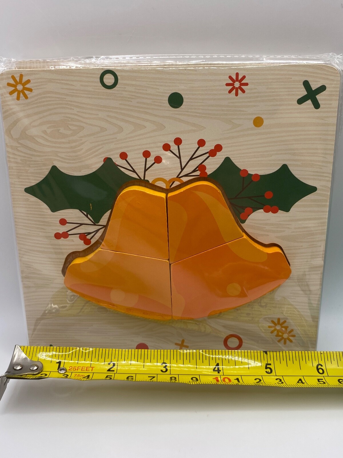 Pinkiwine 4 pk Christmas Holiday Preschool Wooden Puzzles Stocking Bells