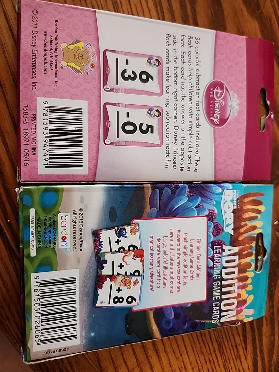 Set Of 2-Disney Princess Subtraction Cards And Finding Nemo Addition Cards