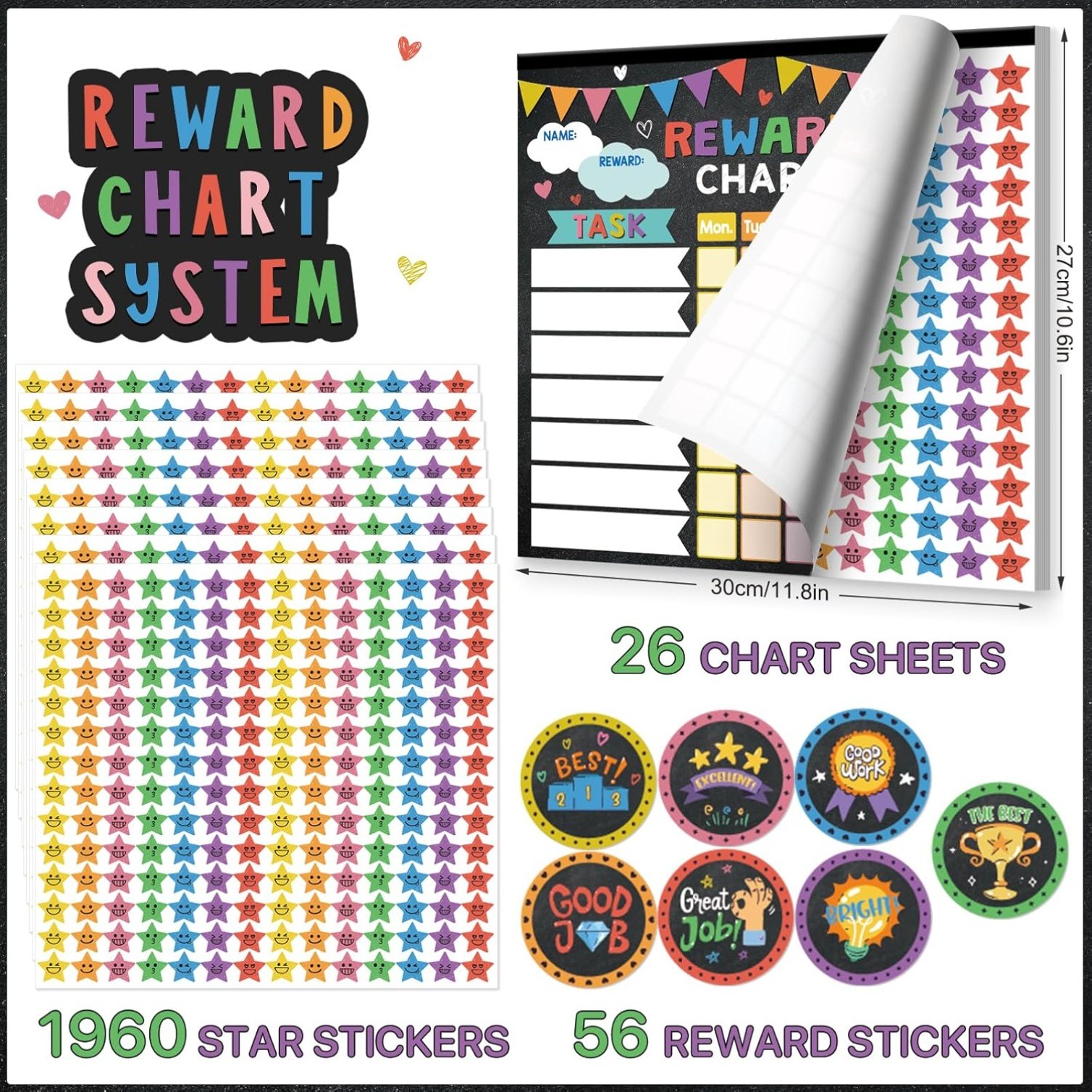 26pcs Reward Chart for Kids,Magnetic,1960 Star Stickers,56 Reward Stickers