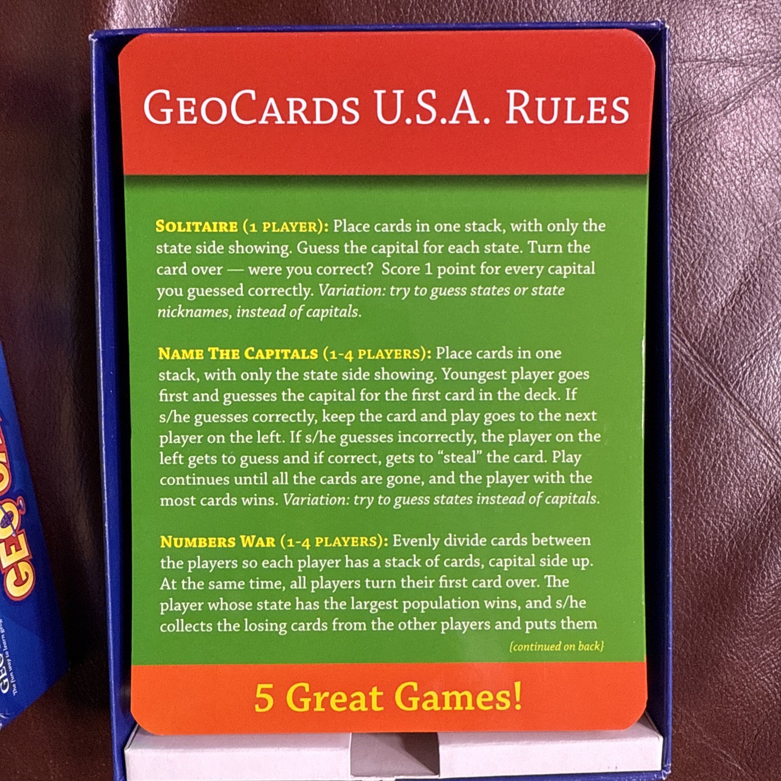 USA Geo Cards In Excellent Condition- Flashcards Or 5 Great Games- US Geography