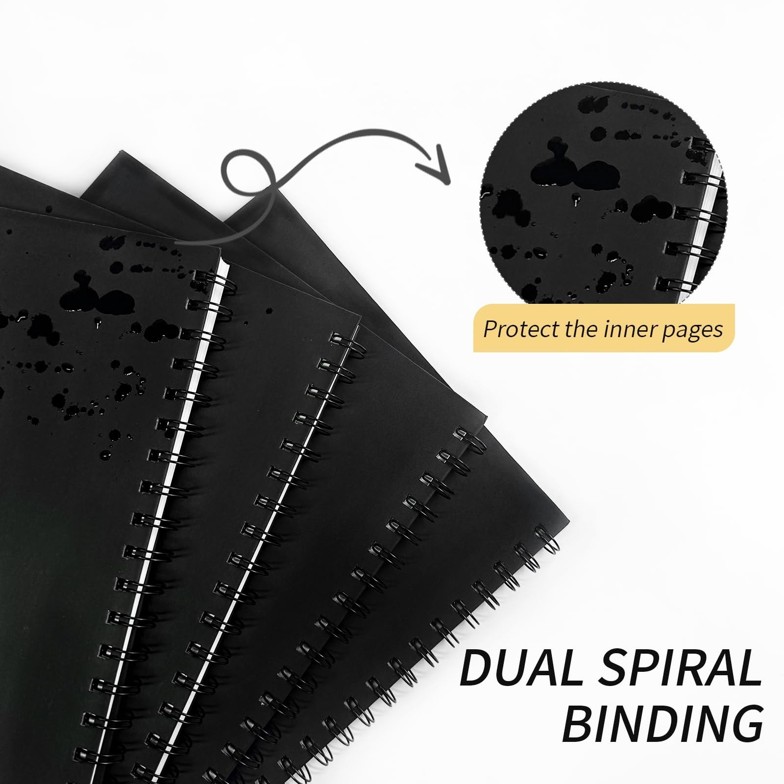 Lined Spiral Notebook A4 Large Black Journal 8.5″ x 11″-4 Pack 7mm College Ru…