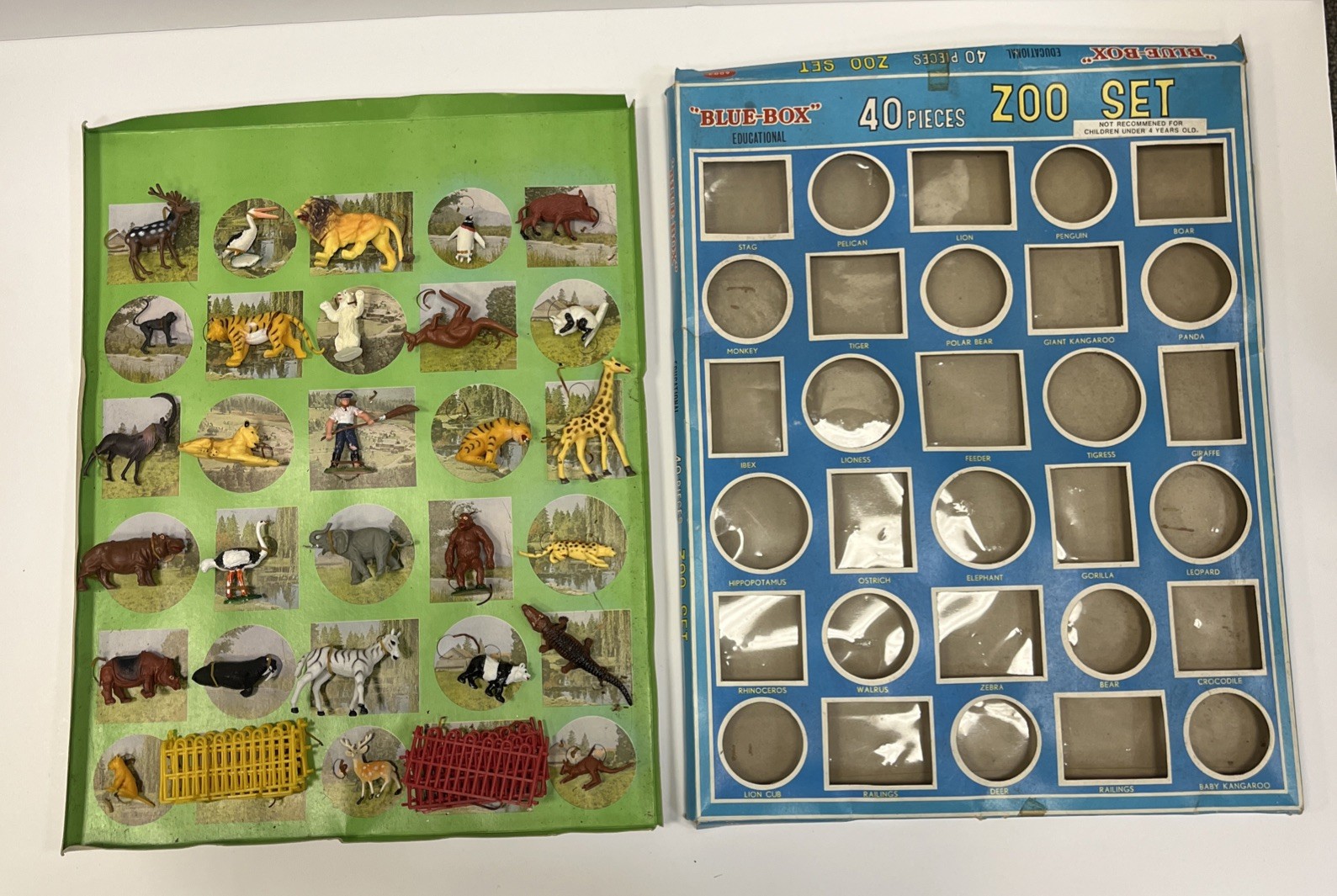 Vintage Blue Box 40 Pieces Zoo Set Farm Animal Toys Educational Figures 6003