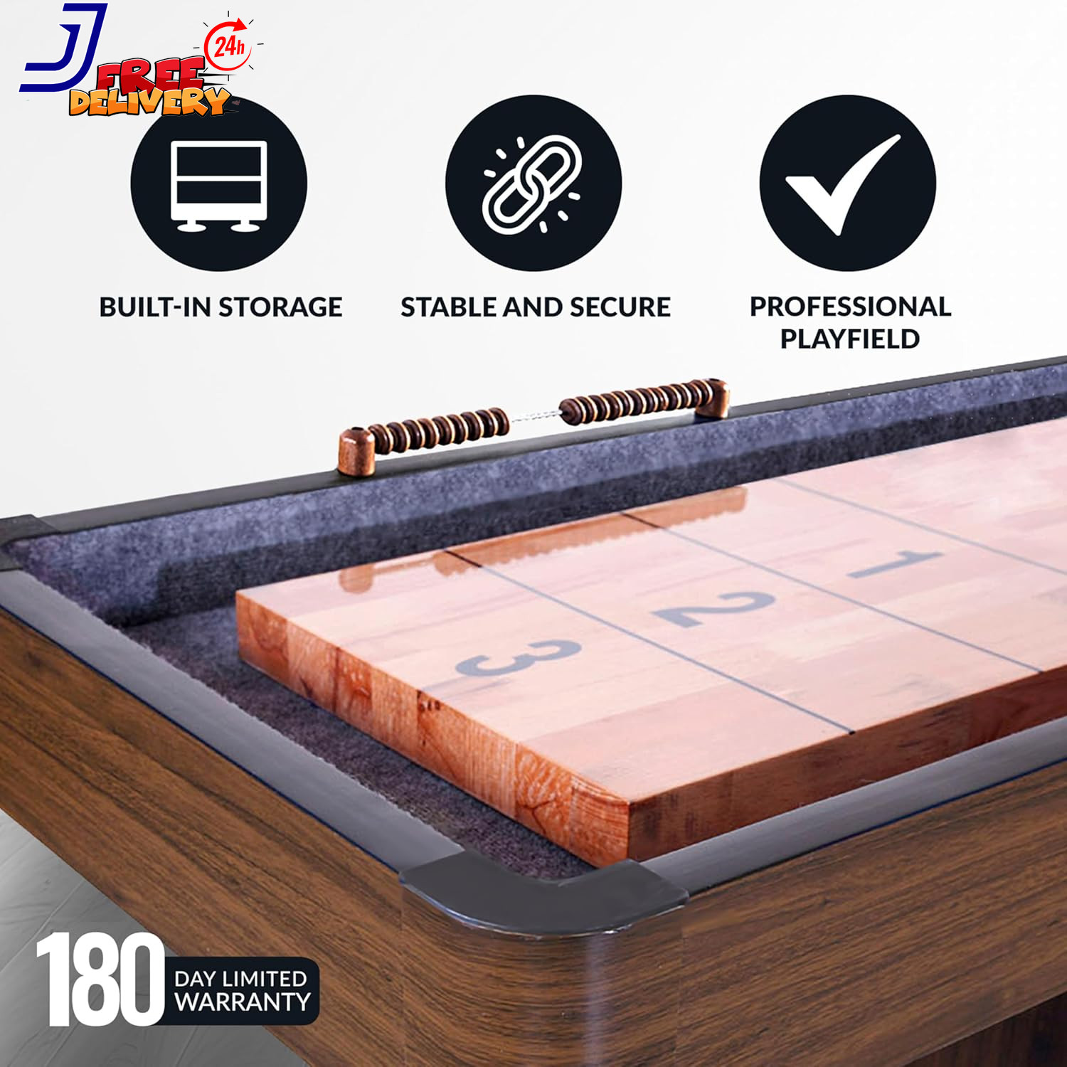 Challenger Shuffleboard Table for Family Arcade Game Room with Poly Coated Playf
