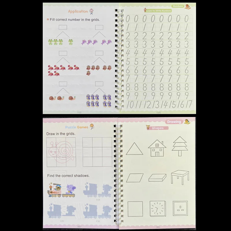 Magic Practice Copybook Reusable Handwriting Book Pen Set Number Sank Kids Gift