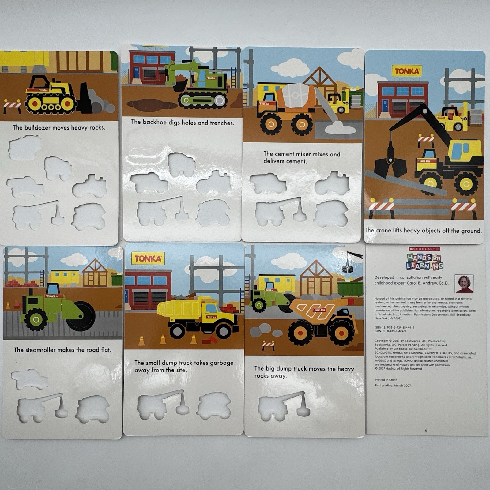Tonka Construction Trucks Book Hands On Learning 7 Stacking Cards Hasbro Age 2-5