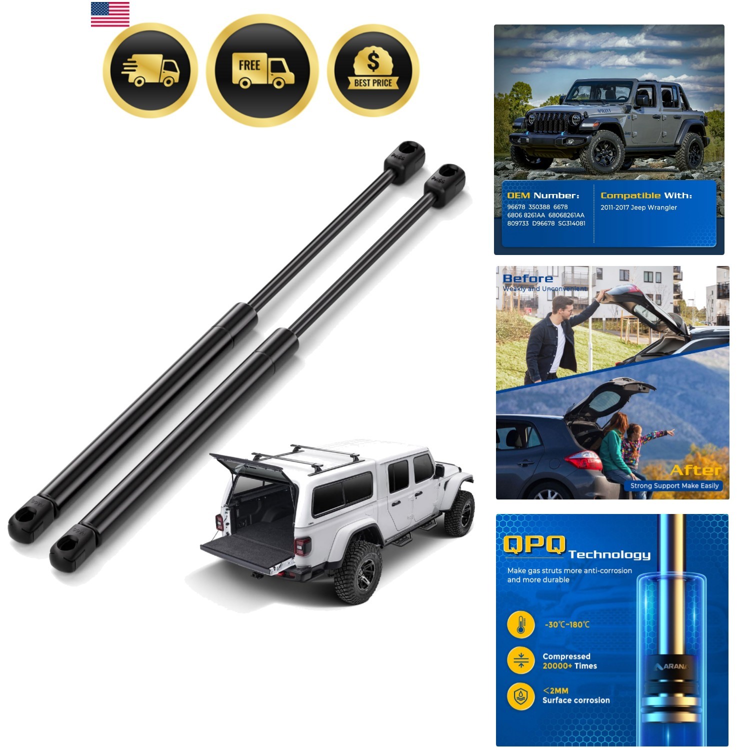 Rear Window Struts for Jeep Wrangler 2011-2017 2018 Back Glass Shocks Lift Su…