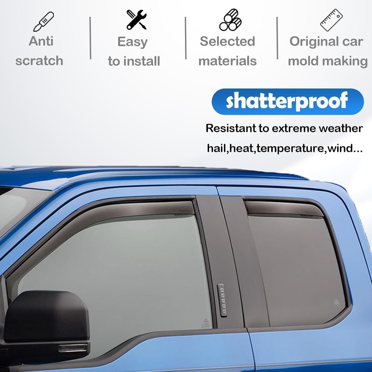 Window Rain Guards for 2007-2013 Chevy Silverado & GMC Sierra 1500 for Extended