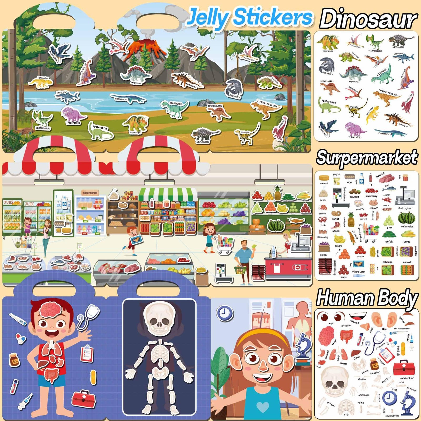 iGetooy 6 Sets Reusable Sticker Book for Toddlers 1-3, Jelly Sticker Books for T