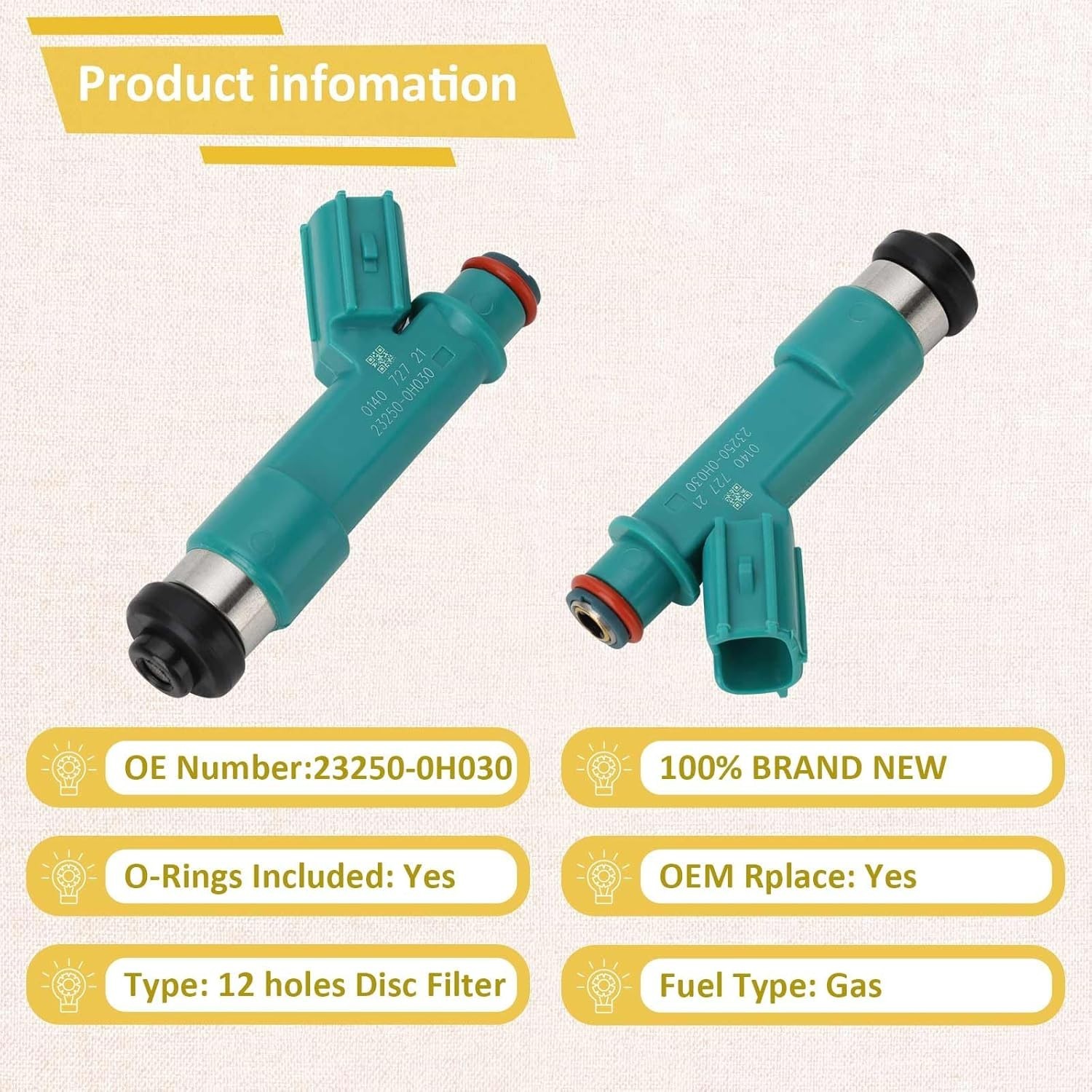 23209-0H030 OE 2.4L Fuel Injectors,Compatible with/Toyota 2.4L Camry Corolla …