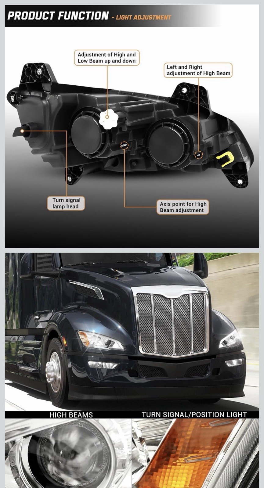 Fit for 2011-2023 Peterbilt model UT-P59-0009,Truck Projector Headlight Pair/Set