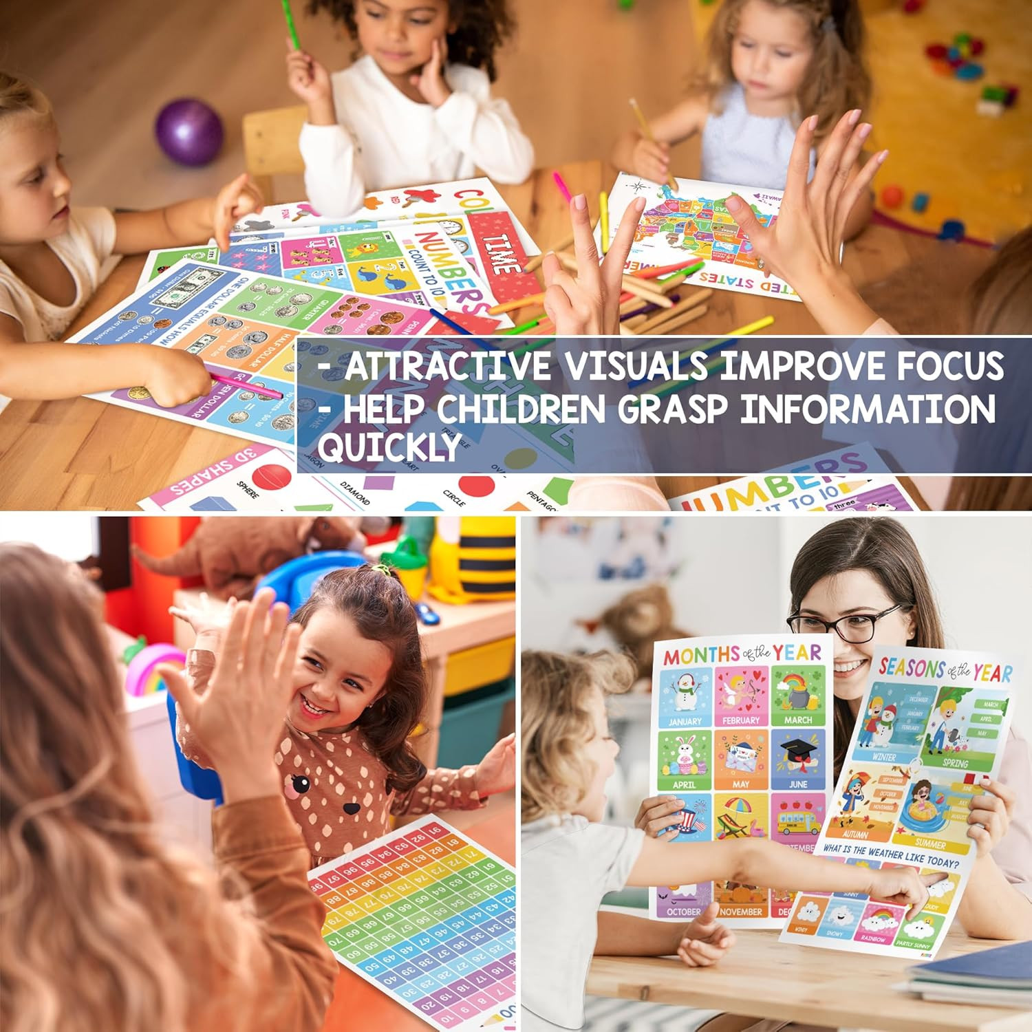 18 Laminated Educational Posters for Toddlers, Preschool Posters for Classroom,