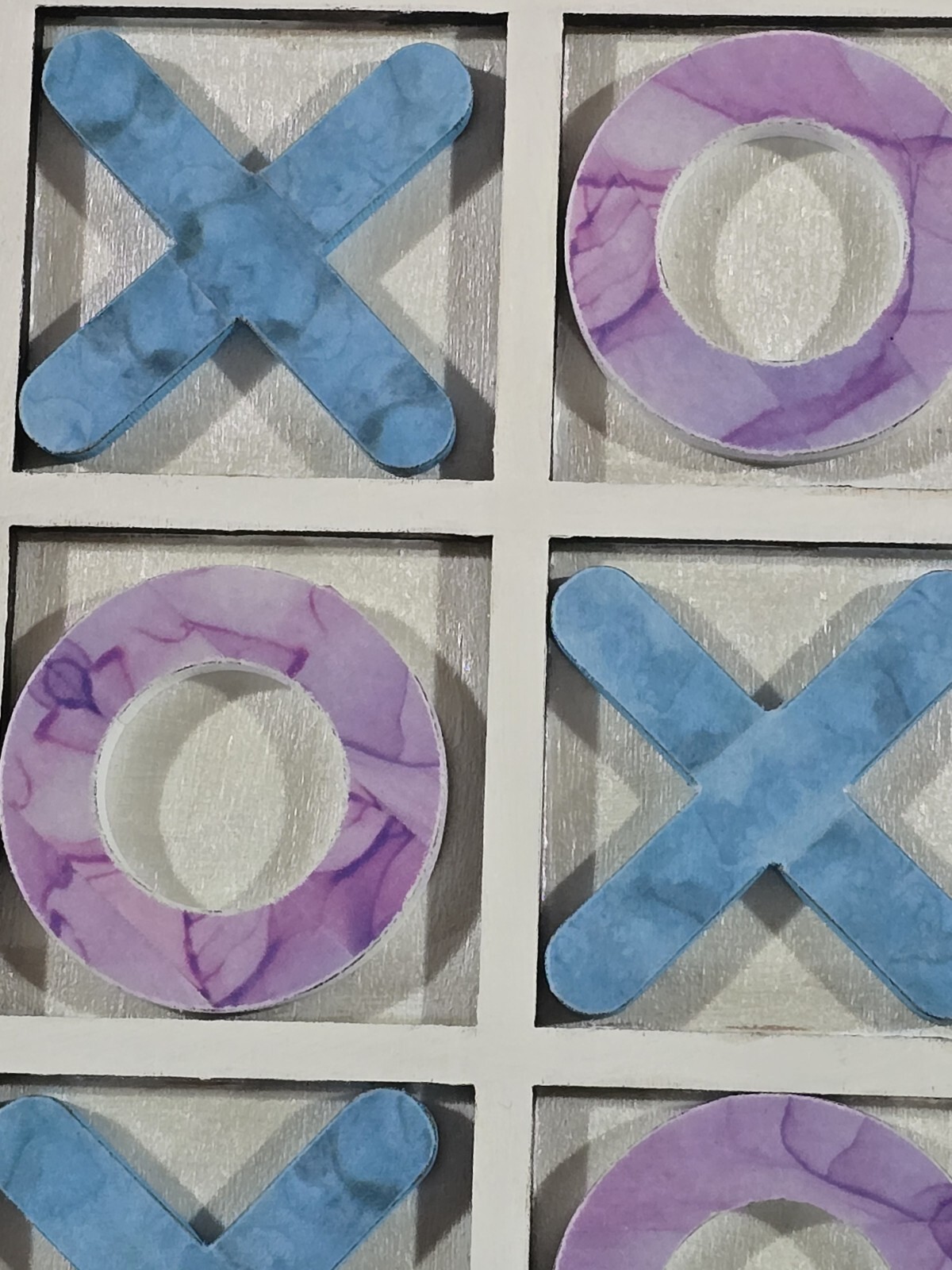 Tic Tac Toe XO Wooden Board Game for Table Decor Handmade Blue Purple White