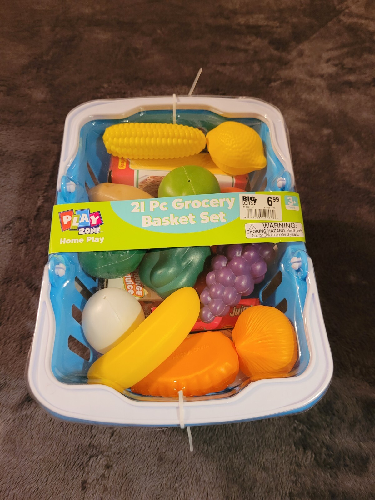 21 pc Play Zone Home Play Big lots Blue Shopping Grocery Basket