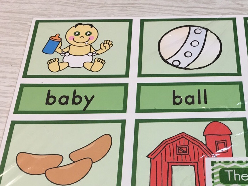 The Green Series – Pictures & Words 84 – (Three Part Card) Laminated Montessori
