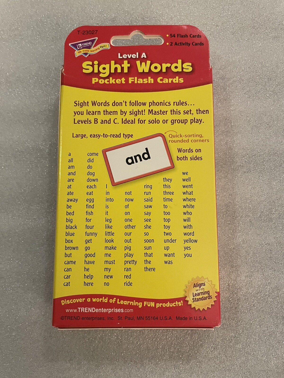 Sight Words Pocket Flash Cards Level A
